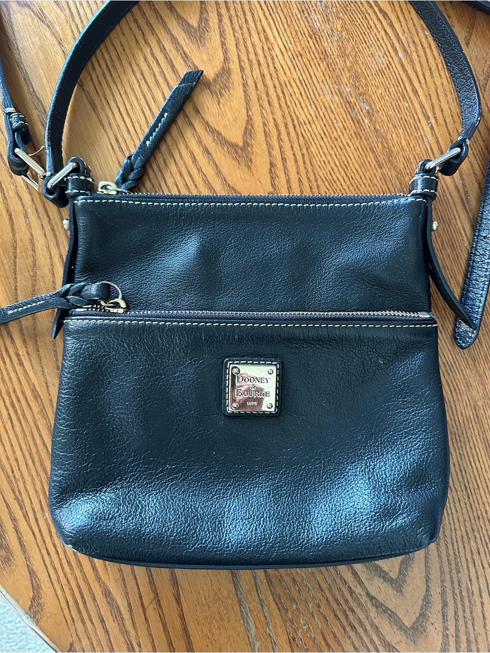 Dooney & Bourke Black Leather Small Crossbody with Logo Plaque